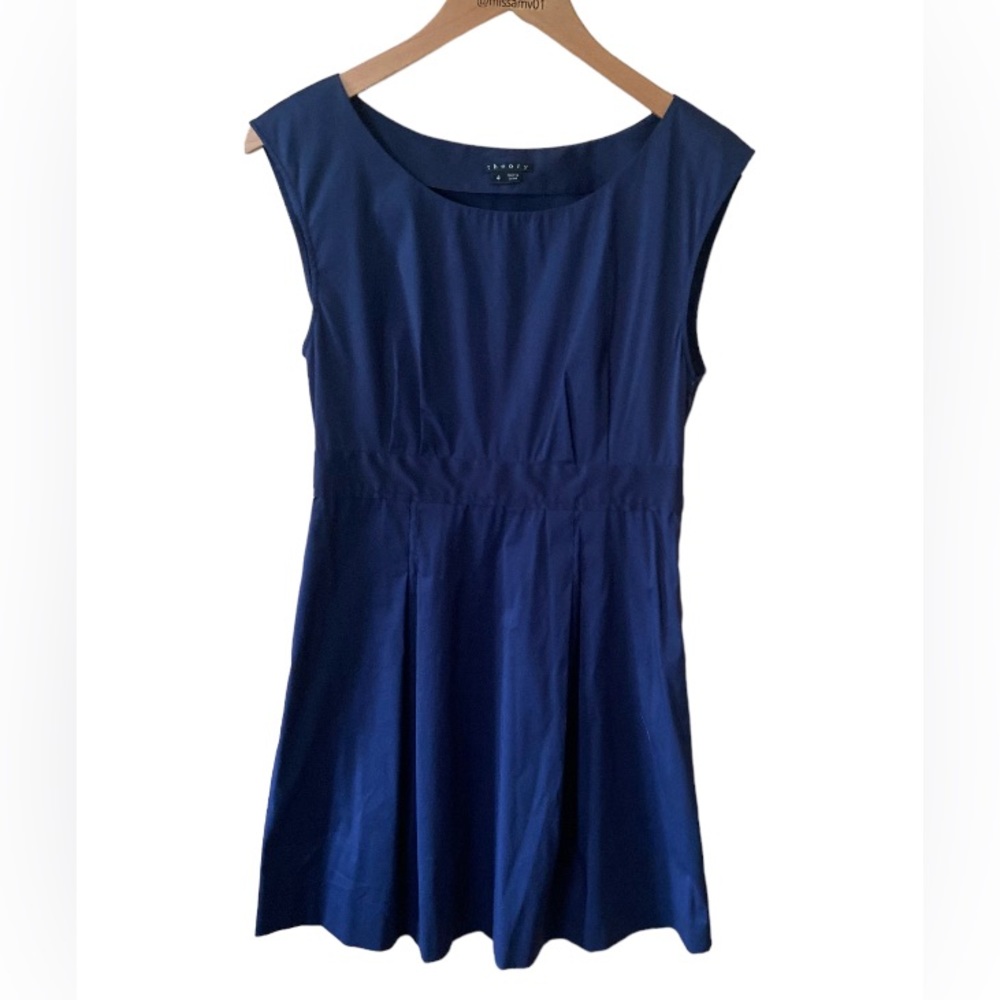 Theory Women Navy Blue Sheath Pleated Dress